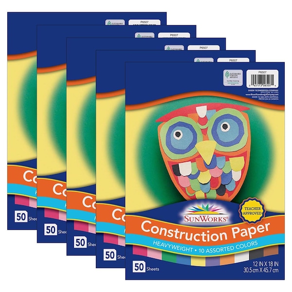 SunWorks Construction Paper, 10 Colors, 12x18in, PK250